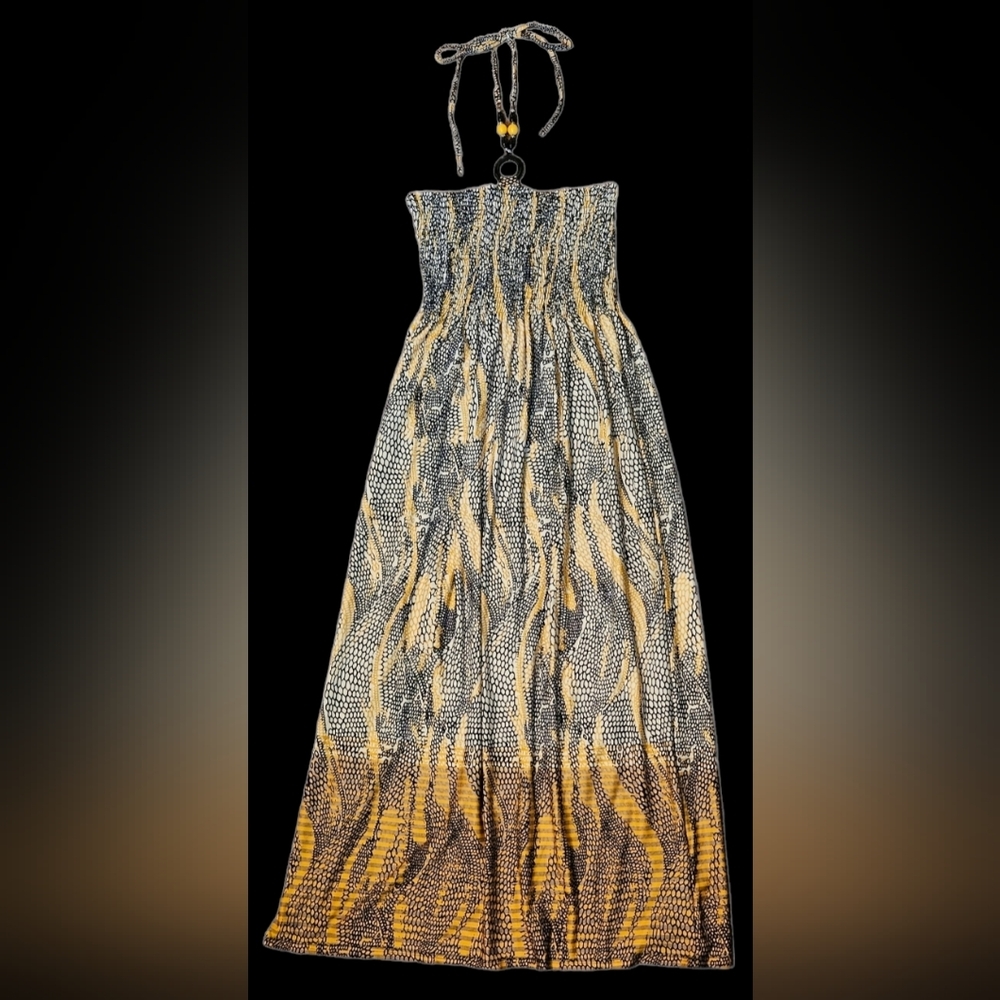 Strapless with jeweled neck tie, full-length summer dress